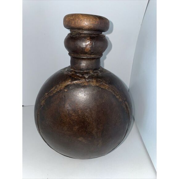 Vintage Dovetailed‎ Metal Indian Water Jug Vessel Bottle W Lid 10